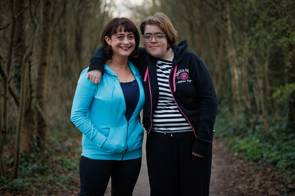 Mary Malin and her daughter Emer Browne (15) pictured near their home in Kilkenny. Emer has a rare disease, Jacobsen Syndrome. Photograph: Dylan Vaughan