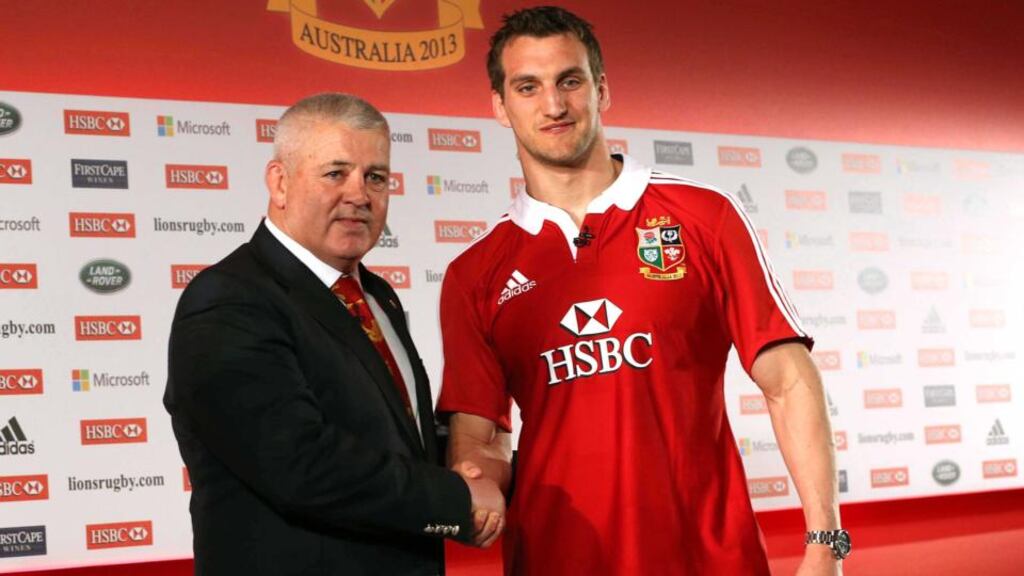 British & Irish Lions head coach Warren Gatland and captain Sam Warburton at the announcement of the squad. Photograph: Billy Stickland/Inpho