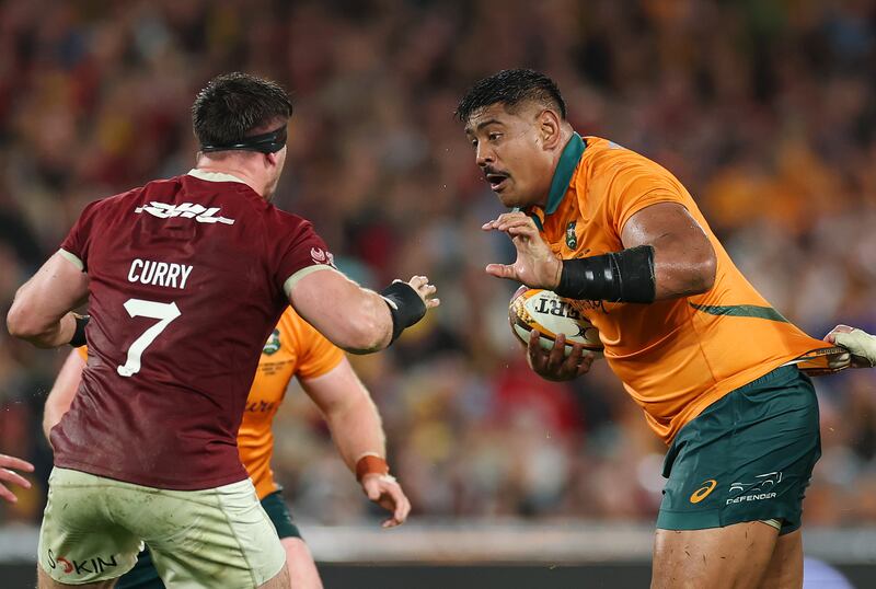 Will Skelton of the Wallabies runs as Tom Curry of the British and Irish Lions during the third Test in Sydney. Photograph: Cameron Spencer/Getty Images