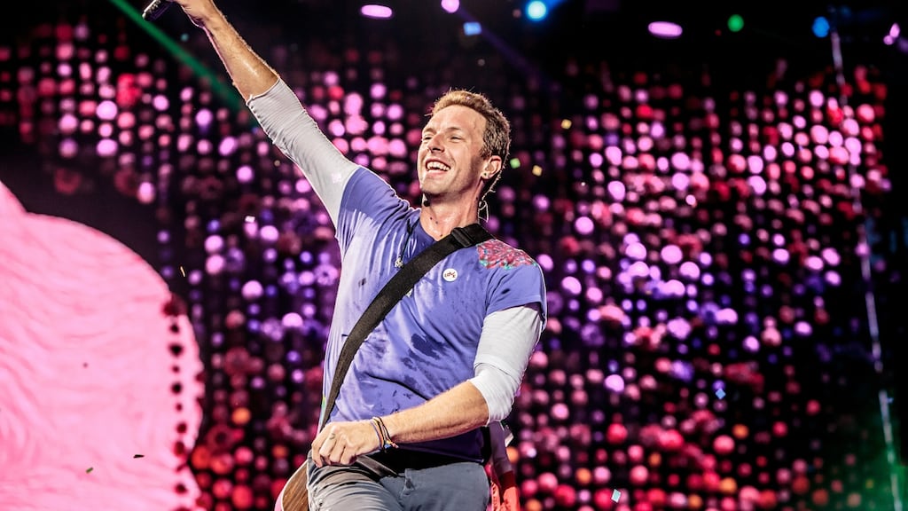 Chris Martin performing with Coldplay in Italy on July 3rd. Photograph:  Sergione Infuso/Corbis/Getty
