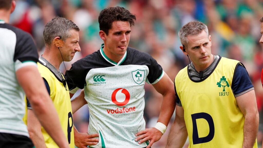 Ireland’s Joey Carbery damaged ankle ligaments during last weekend’s World Cup warm-up against Italy. Photograph: Russell Cheyne/Reuters
