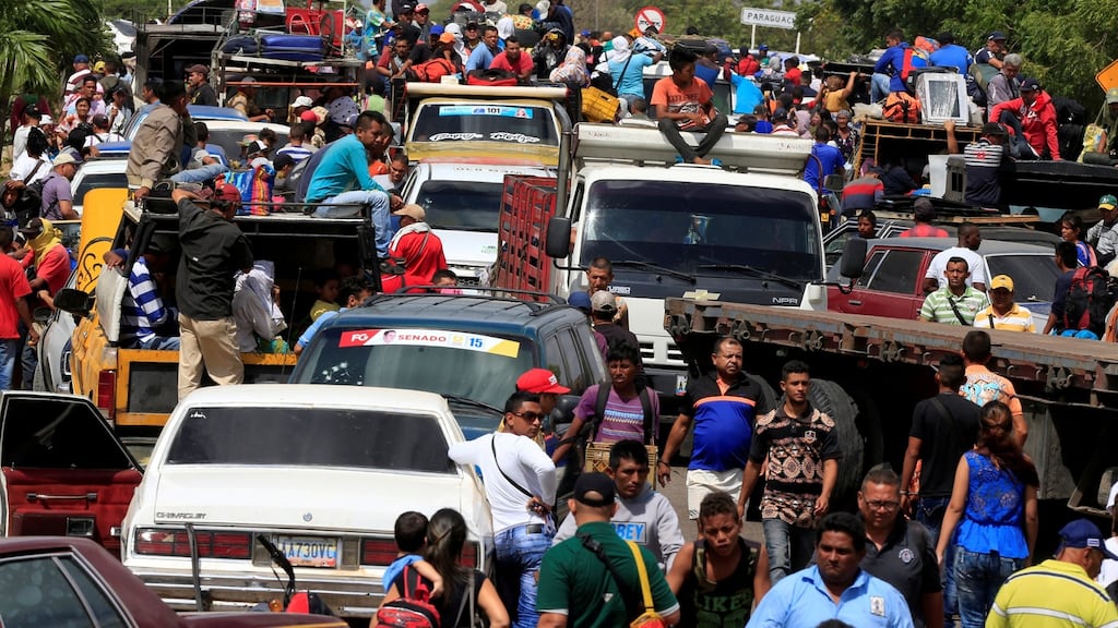 Venezuelans line up to cross into Colombia at the border in Paraguachon, Colombia, on February 16th. Photograph: Jaime Saldarriaga/Reuters