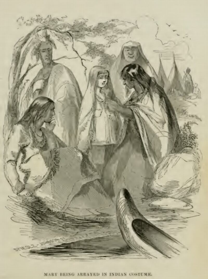 Mary Jemisonin Native American clothing from the 1856 printing of 'The Life of Mary Jemison, Deh-He-Wa-Mis'. Photograph: James E Seaver