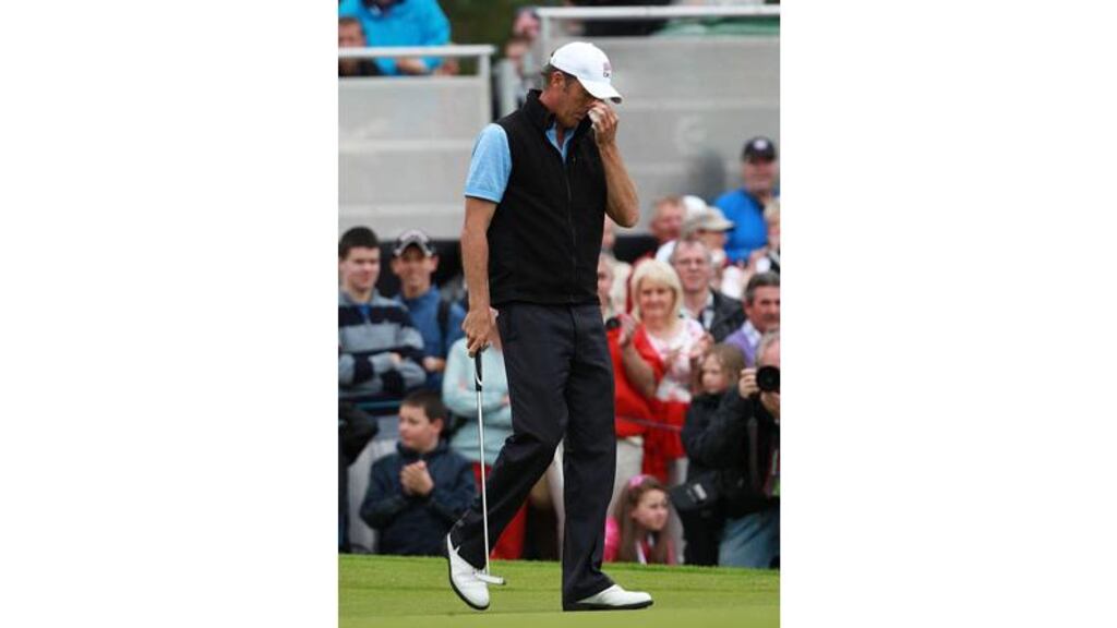 Richard Green reacts to his missed putt on the 18th green that saw him miss out on a play-off with Simon Dyson. Photograph: Nick Potts/PA Wire