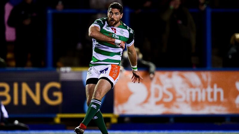 Ian McKinley in action for Benetton Rugby during a Guinness Pro 14 game against the Cardiff Blues at Cardiff Arms Park in February. Photograph: Ryan Hiscott/Inpho
