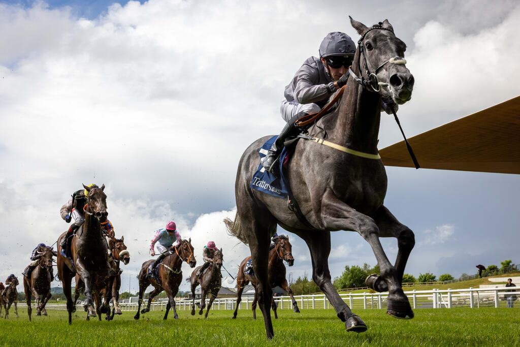 Danny Tudhope on Fallen Angel win the Tattersall’s 1,000 Guineas at the Curragh. Photograph: Morgan Treacy/Inpho