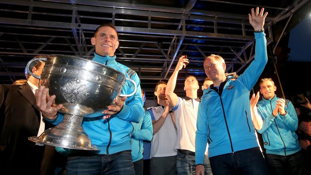 All-Ireland champions: Jim Gavin and the Dublin captain, Stephen Cluxton, with the Sam Maguire Cup in 2015. Photograph: Ryan Byrne/Inpho