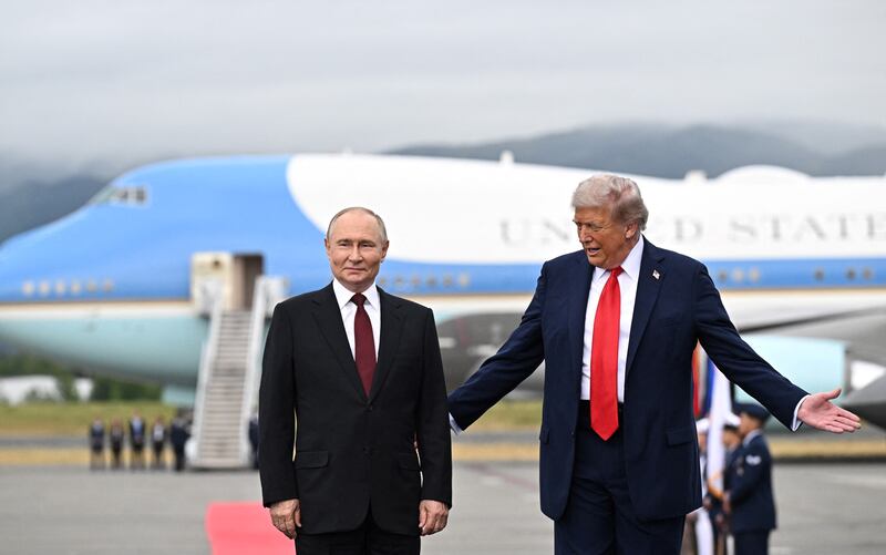 Russian president Vladimir Putin and US president Donald Trump before their summit on Ukraine at Joint Base Elmendorf-Richardson in Anchorage, Alaska. Photograph: Sergey Bobylev/POOL/AFP via Getty Images