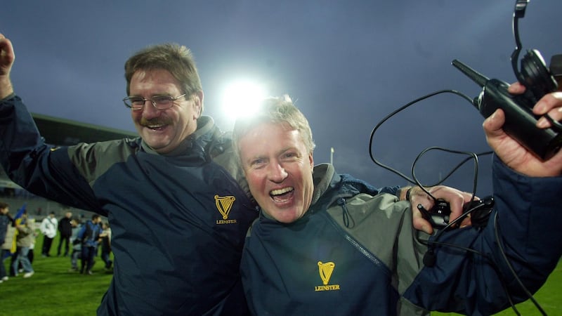 Assistant coach Willie Anderson and Leinster coach Matt Williams in 2002. Photograph: Billy Stickland/Inpho