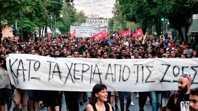 Protests in Athens: The younger and more precarious working generation whose lack of security fuels support for Jeremy Corbyn, Bernie Sanders, Podemos and Syriza in Greece. Photograph: Getty Images