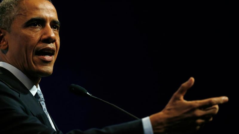 US president Barack Obama speaks at a news conference at the end of the G20 summit. Photograph: Reuters