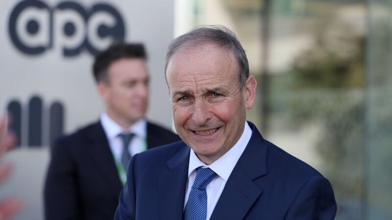 Taoiseach Micheál Martin at the APC plant in Cherrywood where the company announced a €25 investment plan that includes a move into vaccine manufacture. Photograph: Brian Lawless/PA Wire
