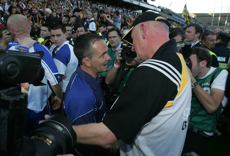 Waterford manager Davy Fitzgerald with Kilkenny's Brian Cody after the 2008 All-Ireland final. Photograph: Alan Betson