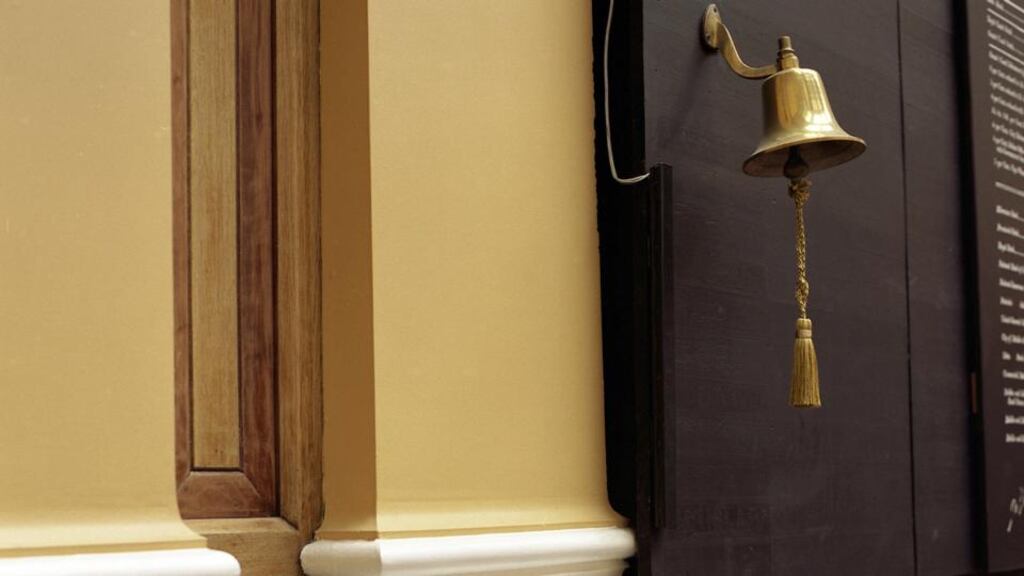 The bell on the decommissioned trading floor of the Irish Stock Exchange.
