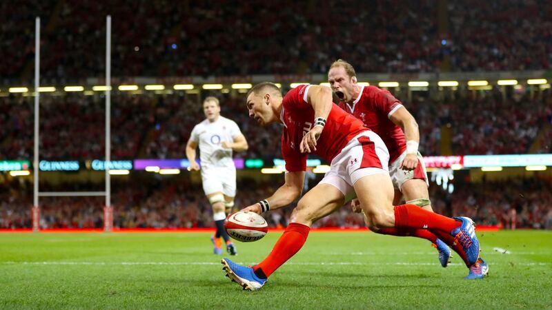George North touches down for Wales in their win over England in Cardiff. Photograph: David Davies/PA