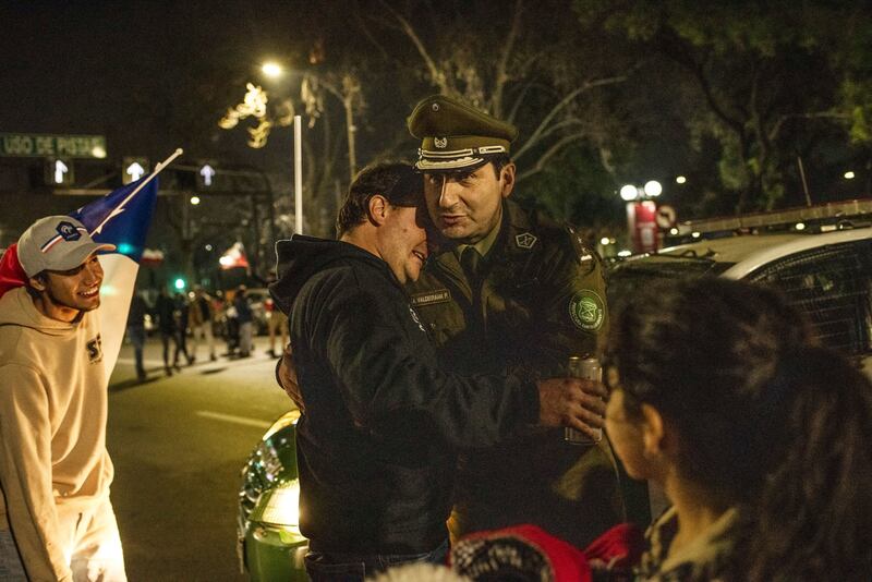 Celebrations in Santiago, Chile following the rejection of the national constitutional referendum. Photograph: Cristobal Olivares/Bloomberg