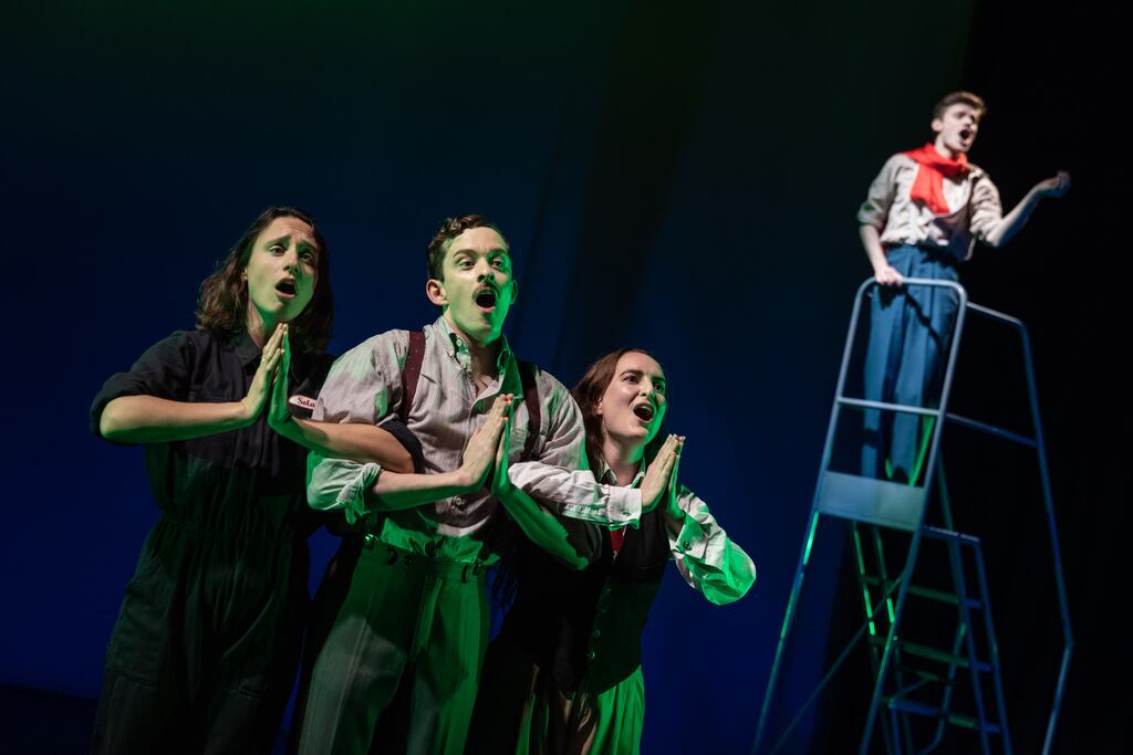 The Boy Who Never Was: the best scene is a hilarious musical-theatre medley performed by Molly O’Mahony, Matthew Malone and Maeve O’Mahony (above, with the excellent Konstantin Stanchev, right). Photograph: Ste Murray