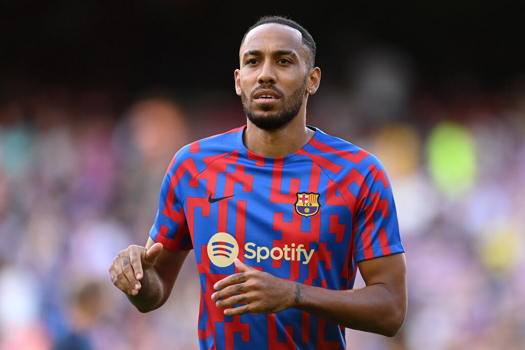 Pierre-Emerick Aubameyang looks set for a return to London to play with Chelsea, after scoring 13 goals in 24 games for Barcelona. Photograph: David Ramos/Getty Images