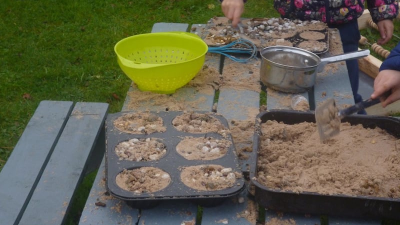 Mud kitchen creations at Knocknacarra National School in Galway.