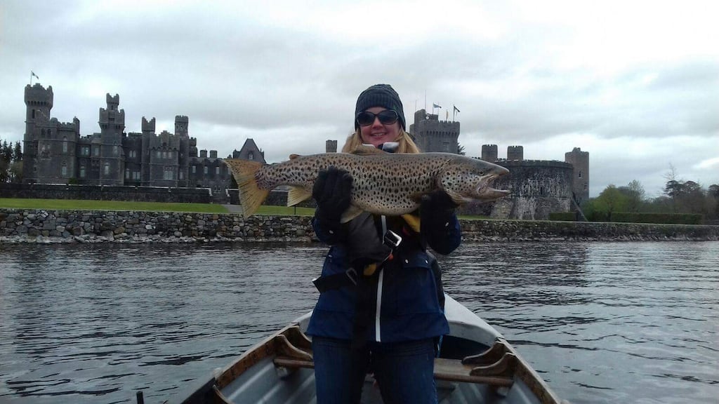 Monica Peters from Orlando, Florida, with her magnificent Corrib trout of 5.4kg, sportingly released