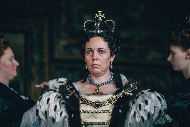 Olivia Colman in a scene from  The Favourite featuring costumes designed by Powell. Photograph: Atsushi Nishijima/Fox Searchlight Films via AP