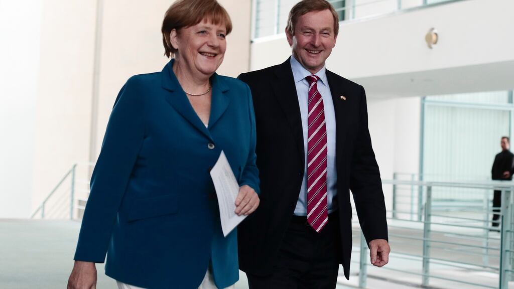German chancellor Angela Merkel with Taoiseach Enda Kenny in Berlin on Tuesday. After some poor judgment calls last week, murmurings of discontent about Kenny’s leadership became uncomfortably loud. Photograph: Markus Schreiber/AP