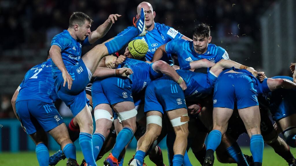 Luke McGrath kicks the ball clear during the Heineken Champions Cup match against Lyon at Stadium de Gerland. Photograph: Billy Stickland/Inpho