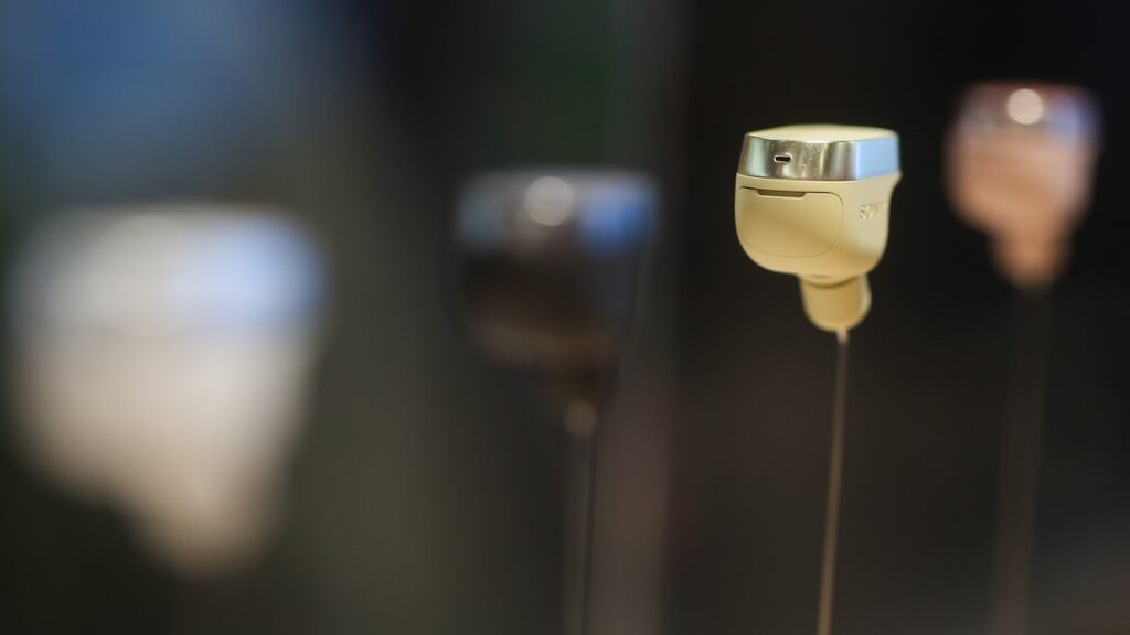Xperia Ear wireless earpieces, manufactured by Sony Corp. Photograph: Chris Ratcliffe/Bloomberg