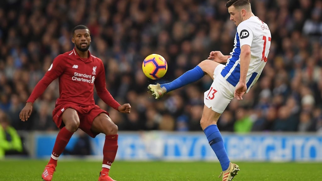 Georginio Wijnaldum could miss Liverpool’s home game against Crystal Palace with a knee injury. Photograph: Mike Hewitt/Getty Images
