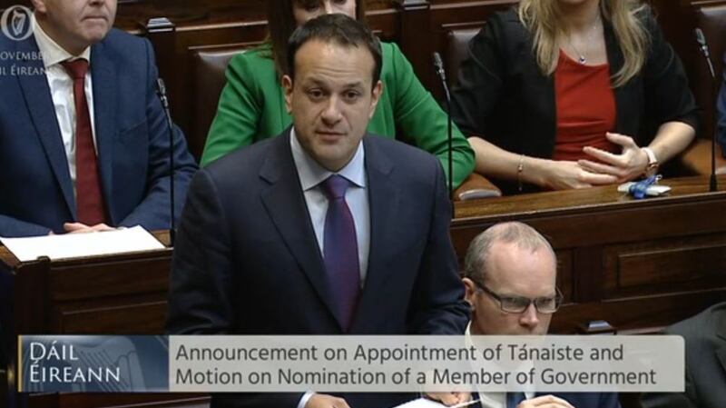 Taoiseach Leo Varadkar nominated Simon Coveney as Tánaiste on Thursday. Photograph: Dáil/PA