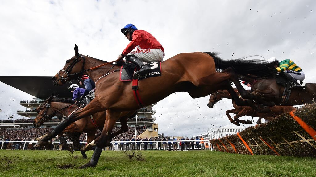 Envoi Allen ridden by Davy Russell on the way to winning the Ballymore Novices’ Hurdle (Grade 1) at Cheltenham in 2020. Photo: Dan Mullan/Getty Images