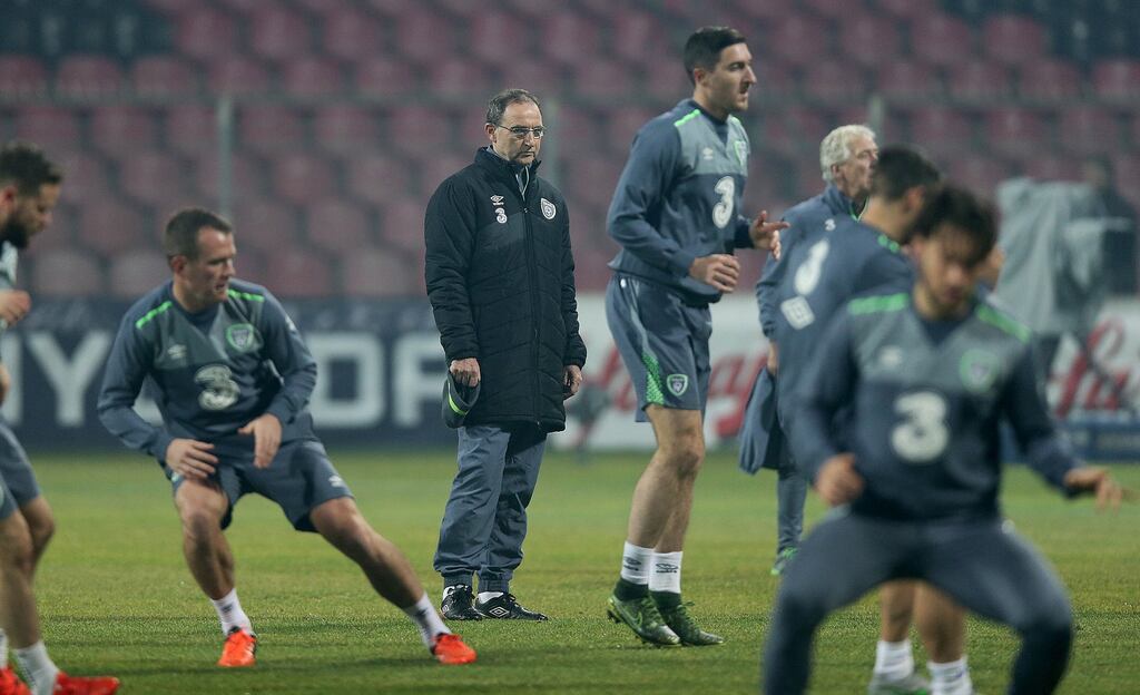 Republic of Ireland manager Martin O’Neill at Thursday night’s training at Stadion Bilino Polje in Zenica ahead of the Euro 2016 first leg against Bosnia & Herzegovina on Friday. Photograph: Donall Farmer/Inpho