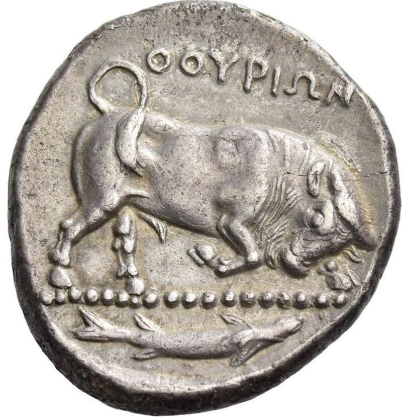 The Irish shilling was modelled on 4th-century BCE coins such as this from Thurii, an ancient Greek city in Southern Italy. Photograph: Prof Christine Morris