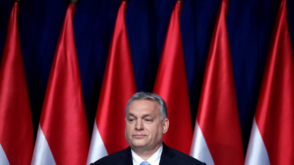 Hungarian prime minister Viktor Orban delivered his annual state of the nation speech in Budapest, Hungary, on Sundaty. Photograph: Reuters
