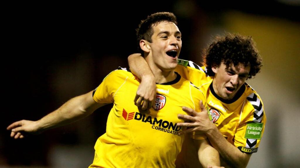 Derry’s David McDaid (left) has rejoined the club from York City.