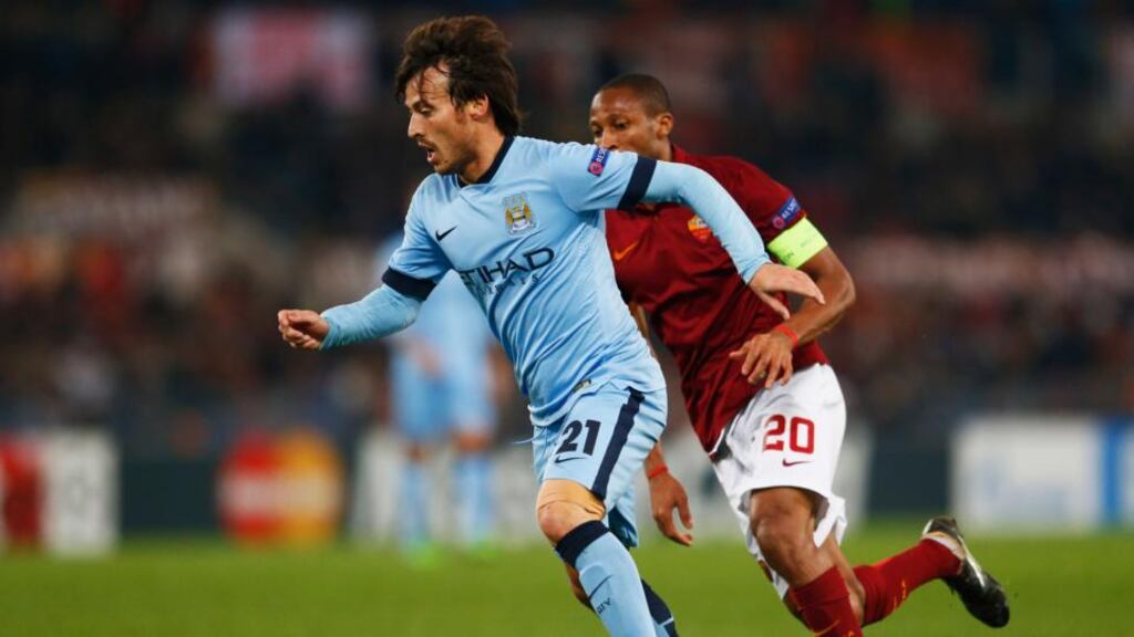 David Silva came on for Manchester City against Roma after six-week injury lay-off. Photograph: Julian Finney/Getty Images.