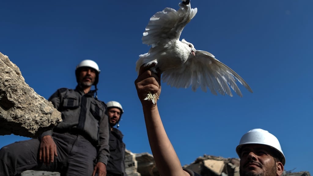 Members of the Syrian White Helmet group in Damascus last month. Photograph: Mohammed Badra/EPA