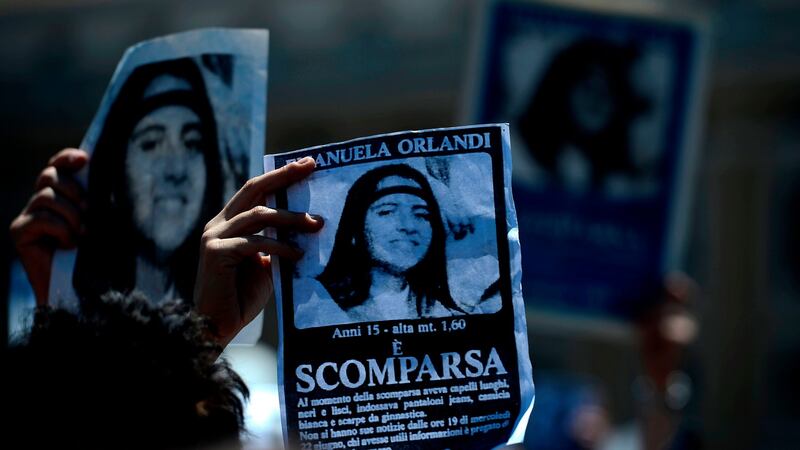 A demonstrator holds a poster of Emanuela Orlandi reading “Missing” during Pope Benedict XVI’s Regina Coeli noon prayer in St. Peter’s square, at the Vatican on May 27th, 2012. Photograph: Filippo Monteforte/AFP/Getty Images