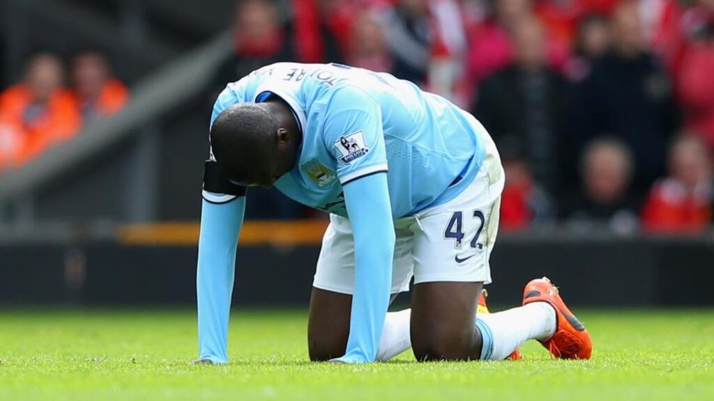 Yaya Toure of Manchester City is likely to miss around two weeks of football. Photograph: Alex Livesey/Getty Images