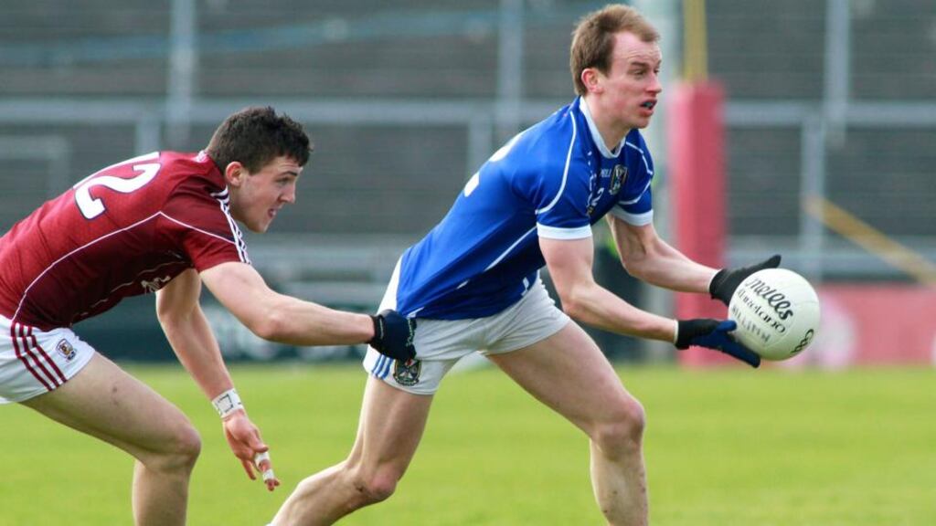Galway’s Damien Comer and Martin Reilly of Cavan. Photograph: Mike Shaughnessy/Inpho