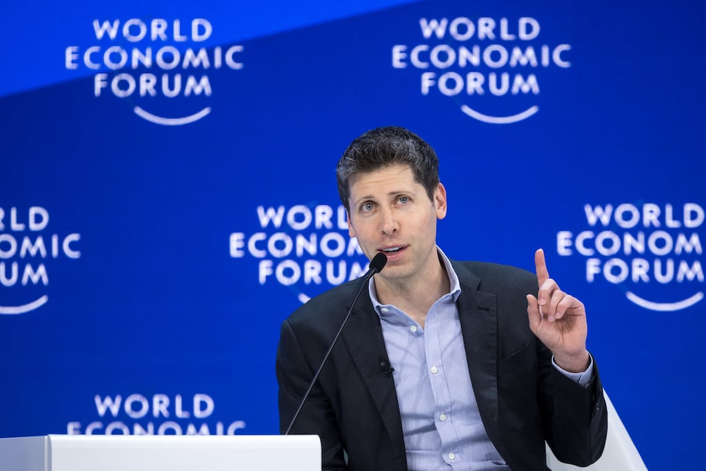 OpenAI chief executive Sam Altman gestures during a session on artificial intelligence during the World Economic Forum at Davos this week. Photograph: FABRICE COFFRINI/AFP via Getty Images