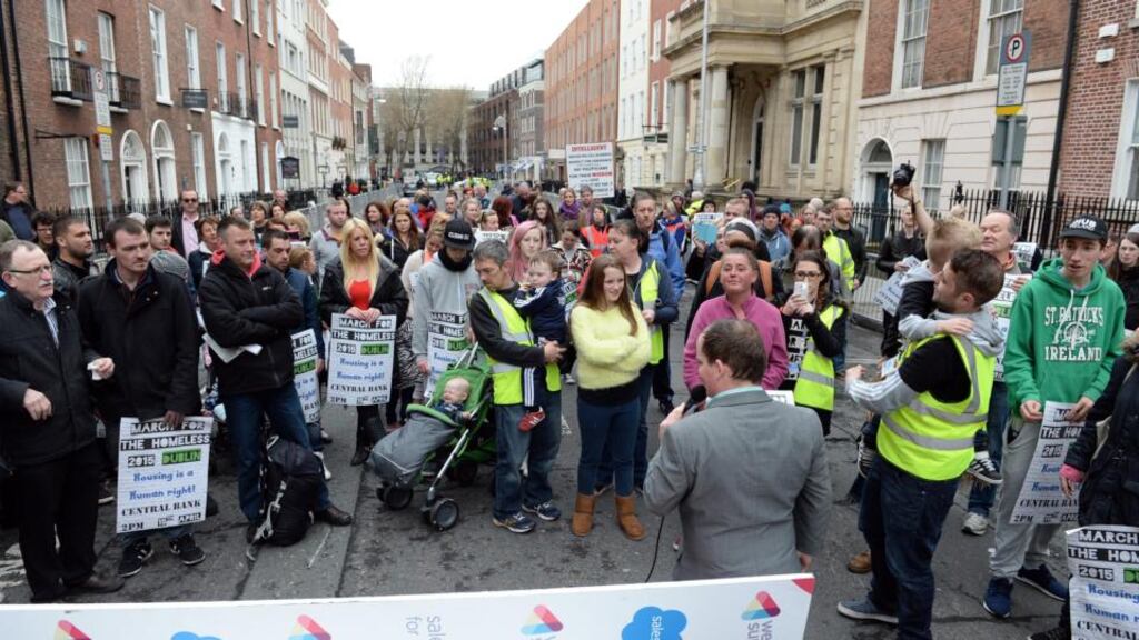 People taking part in the march against homelessness and treatment of homeless people on Wednesday in Dublin. Photograph: Eric Luke