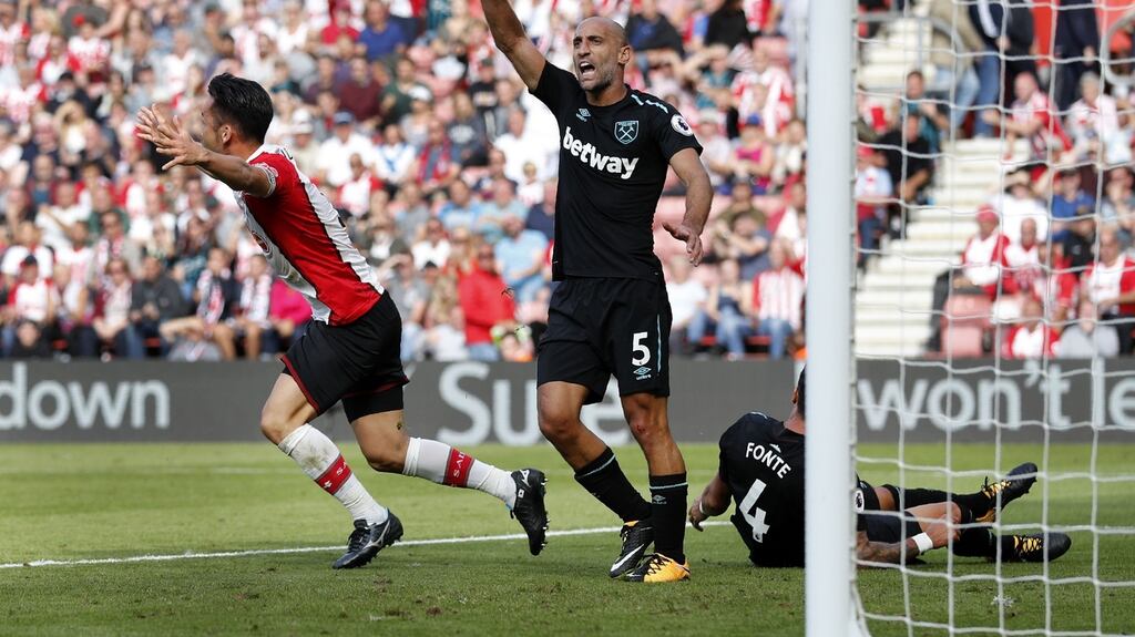 Lee Mason awards a penalty to Southampton at St Mary’s . Photograph: Getty Images
