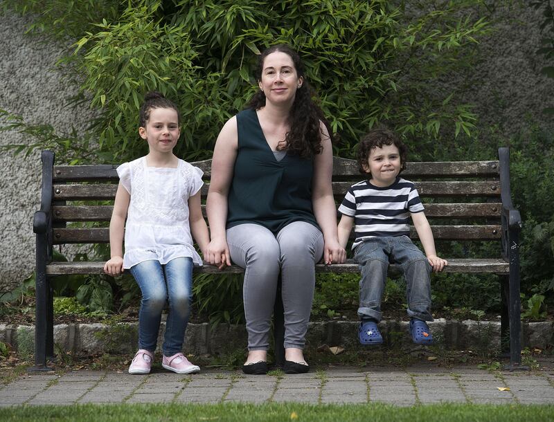 Sarah O'Connell, with her children, Jake (3) and Hayley (7). Photograph: Dave Meehan