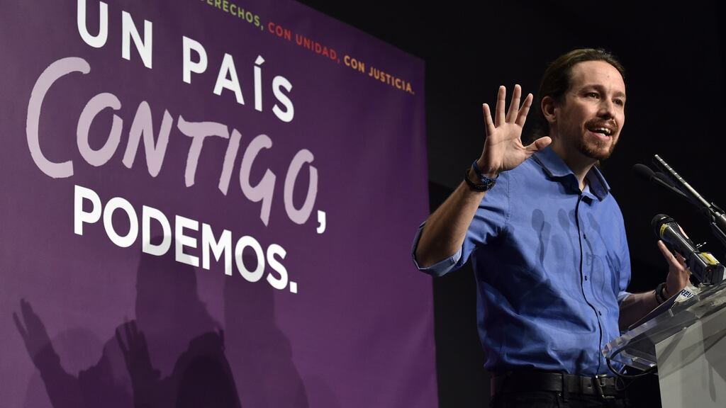 Left-wing party Podemos leader Pablo Iglesias: Warned he would demand a referendum on independence for Catalonia in return for his party’s support. Photograph: AFP/Getty Images