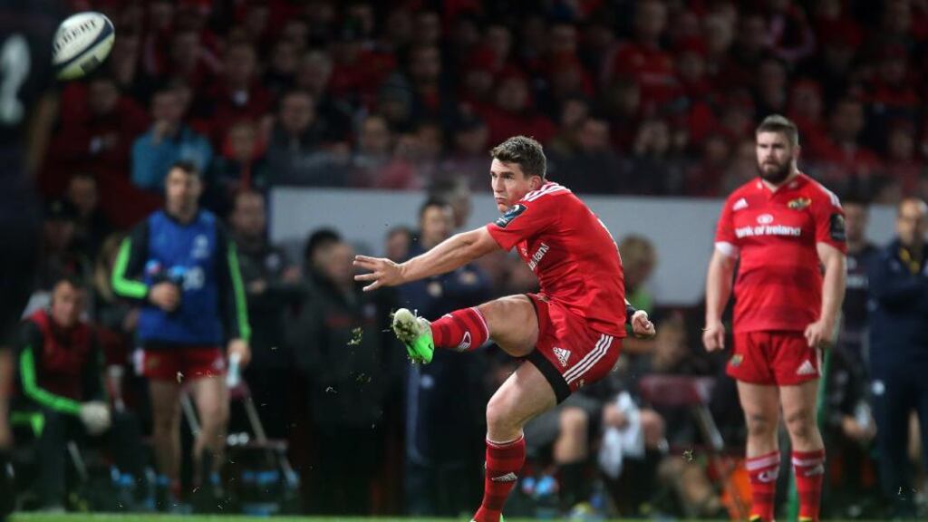 Ian Keatley made two of his six placed kicks as Munster beat Saracens in the European Rugby Champions Cup at Thomond Park. Photograph: Ryan Byrne/Inpho