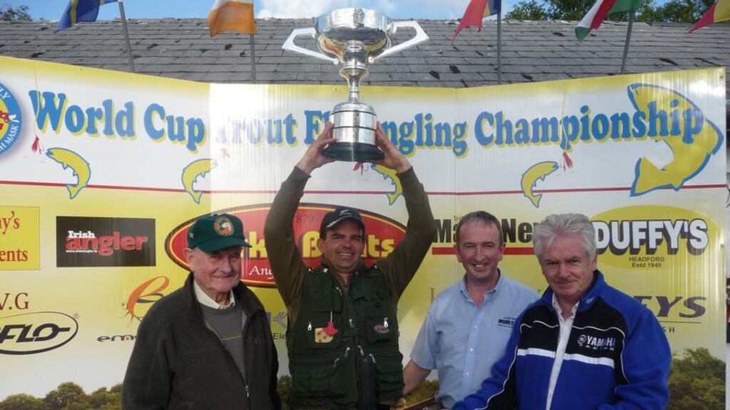 World cup winner David Corcoran with John Paddy Burke (left), chairman, Kevin Egan (second right) and Tom Staunton (RS Marine).