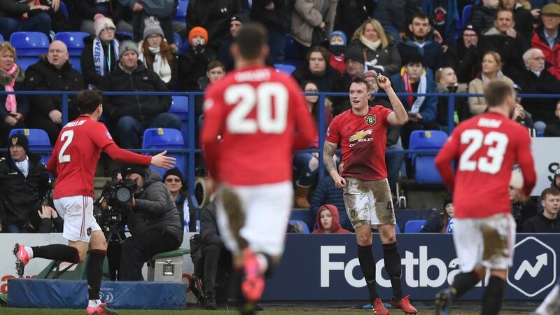 Phil Jones scored Manchester United’s fourth against Tranmere. Photograph: Gareth Copley/Getty