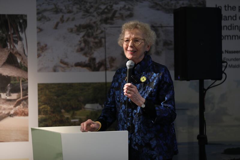 Chair of the Elders Mary Robinson speaking at Cop28 in Dubai. Photograph: Phil Behan/DFA