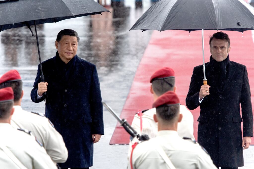 Xi Jinping, China's president, and Emmanuel Macron, France's president. Photograph: Matthieu Rondel/Bloomberg